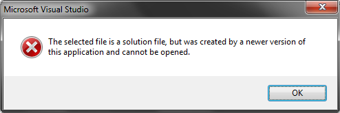 Newer version solution can not be opened in older version of VS error